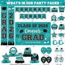 2026 Graduation Decorations, Teal Graduation Decorations Set with Congrats Grad Banner & Backdrop, Porch Sign, Hanging Swirls, Balloons, Honeycomb Centerpieces for Congrats Grad Party Decorations