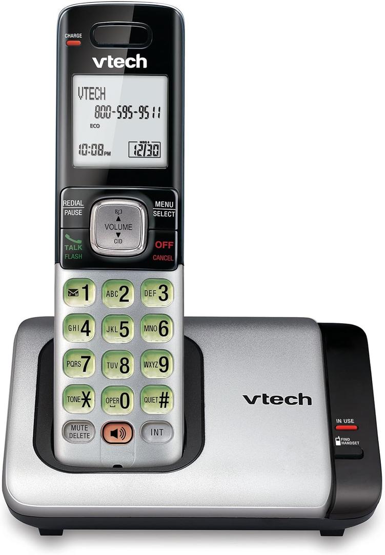 VTech CS6719 DECT 6.0 Cordless Phone with Caller ID/Call Waiting, 1 Cordless Handset, Silver/Black