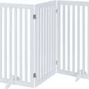 Unipaws Indoor 3 Panels Classic Freestanding Wooden Foldable Pet Gate with Support Feet - White, 20" W x 36" H