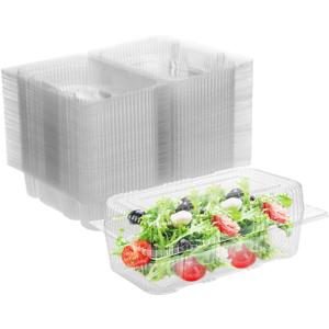 Kaderron Disposable Plastic Hinged Food Container - 50 Pcs Upgrade and Thicken Clear Clamshell Food Containers, Internal Size 9" Length x 4.7" Width x 2.9" Depth (9.0"x4.7"x2.9"-50 Count)