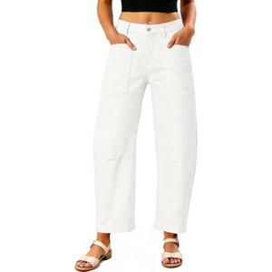 EVALESS Womens Baggy Barrel Jeans High Waisted Wide Leg Boyfriend Denim Ankle Pants, Size: 16