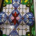 Sosation 25" x 18" Stained Glass Window Panel, Decorative Stained Glass Window Hangings, Hanging Transom with Chain, Vintage Art Handcrafts for Living Room, Kitchen, Cafe, Home Decor (Blue Floral)