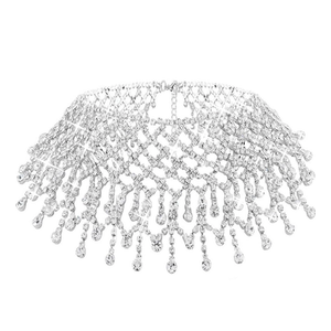 Nicute Rhinestone Choker Necklace Silver Crystal Necklaces Bling Wedding Prom Necklace Jewelry for Women
