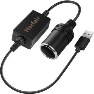 Herfair USB A Male to 12V Car Cigarette Lighter Socket Female Converter Cable Adapter for Radar Detector, Dash Cam, GPS Charger Need Support QC function,the charger power should higher than the device