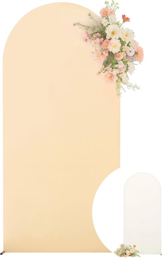 6.6FT Wedding Arch Backdrop Cover, Stretchy Arch Covers Round Top Chiara Backdrop Cover for Wedding Birthday Party Baby Shower Banquet Arch Decor(Champagne+Ivory)