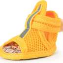 Breathable Mesh Dog Sandals for Summer, Puppy Paw Protectors, Outdoor Pet Sandals for Small Dogs Yellow Size 4