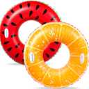 2PCS 48" Fruit Inflatable Pool Floats Adult Large Swim Ring with Handles Pool Inner Tubes,Giant Premium Summer Water Floats Rings Pool Floaties for Summer Pool Party Beach (Fruit,2)