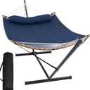 SUNCREAT Portable Outdoor Hammock with Stand, Heavy Duty Hammock with Carrying Bag, Soft Pillow, Balance Ropes, Dark Blue