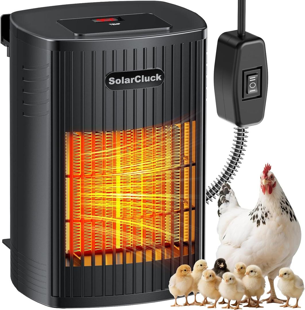 Chicken Coop Heater With Thermostat, 600W/300W Smart Winter Chicken Heater for Inside Coop, Dog House, Built-in Adaptive Temperature Sensor, Adjustable Temp, 6.5Ft Anti-Chew Cord, Memory Function