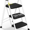 SocTone 3 Step Ladder, Folding Step Stool for Adults with Handle, Lightweight, Perfect for Kitchen& Household, 500lbs Capacity Sturdy Steel Ladder White