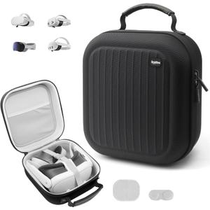 Krypthos Hard Carrying Case Compatible with Meta Quest 3S/Quest 3/Quest 2/Vision Pro, Portable VR Gaming Headset and Touch Controllers Case with Lens Protector, for Travel and Home Storage (Black)