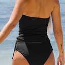 Women's Bathing Suit Solid Color Drawstring Side Halter Neck Tankini Set, Solid Black, S