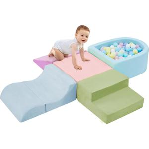 QUCHI 5-Piece Climbing Toys for Toddlers, Toddler Climbing Toys Indoor with Foam Ball Pit (Balls not Included), Soft Foam Climbing Blocks Set Indoor Play Gym for Crawling and Sliding (Purple/Pink)