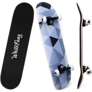 WhiteFang Skateboards for Beginners, Complete Skateboard 31 x 7.88, 7 Layer Canadian Maple Double Kick Concave Standard and Tricks Skateboards for Kids and Beginners, Diamond