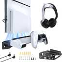 NexiGo PS5 (All Versions) Wall Mount Kit with Charging Station for PS5/PS5 Slim/PS5 Pro Consoles, Regular and DualSense_Edge Controllers, Stable Metal Wall Hanging Stand with LED Indicator