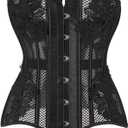 Dreay Black Women's Breathable Corset Top - Sexy See Through Mesh - Satin Overbust Lace Up - Waist Trainer for Women (Large)