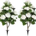 2 Pack 3FT Fake Hydrangea Trees for Outdoors with Ground Spikes, White Artificial Hydrangea Flowers Topiary Trees, Realistic Faux Outdoor Plants for Front Porch, Patio, Garden, Entryway Decor