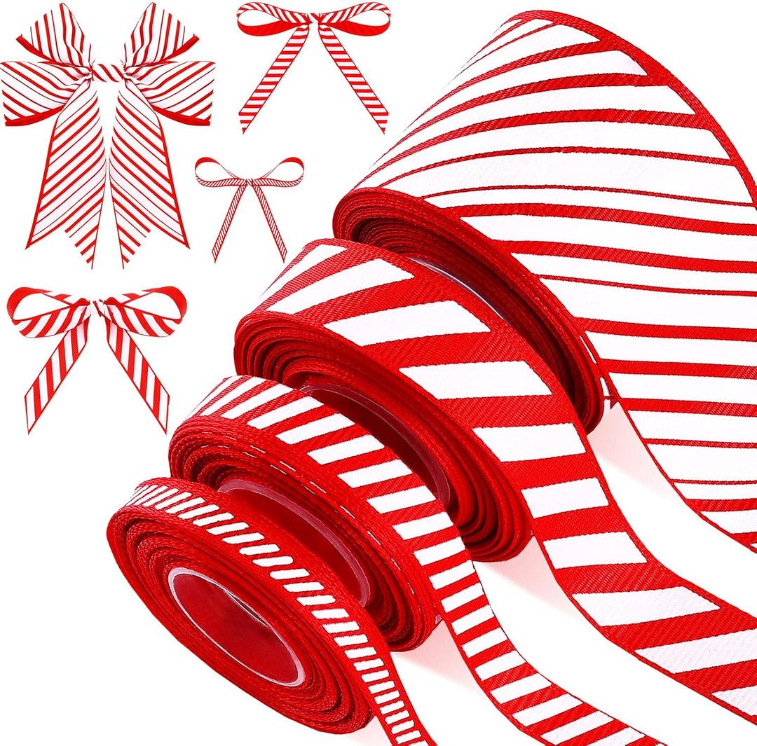 26 Yard Christmas Candy Cane Ribbon 1.5 Inch 0.6 Inch 0.4 Inch 0.25 Inch Craft Ribbon Decorative Ribbon for Christmas Party Decoration Hair Bows Crafting and Sewing (Red-White)