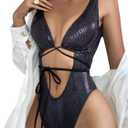 Women's Metallic Snakeskin One Piece Swimsuits Rave Outfit Bathing Suits S 