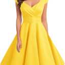Bbonlinedress Women Short 1950s Retro Vintage Cocktail Party Swing Dresses (X-Large, Yellow)