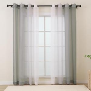 L.Z.E Grey Ombre Sheer Curtains 96 Inches Long for Living Room, Transparent Light Gray Curtains for Bedroom Dining Room Sliding Glass Door, Lightweight Gradient Window Drapes Grommet Top 2 Panels Set