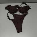 SHENHE Women's Thong Bikini Set Triangle V Neck Ring Linked Side Tie Swimsuits 2 Piece Swimwear (Brown), Small