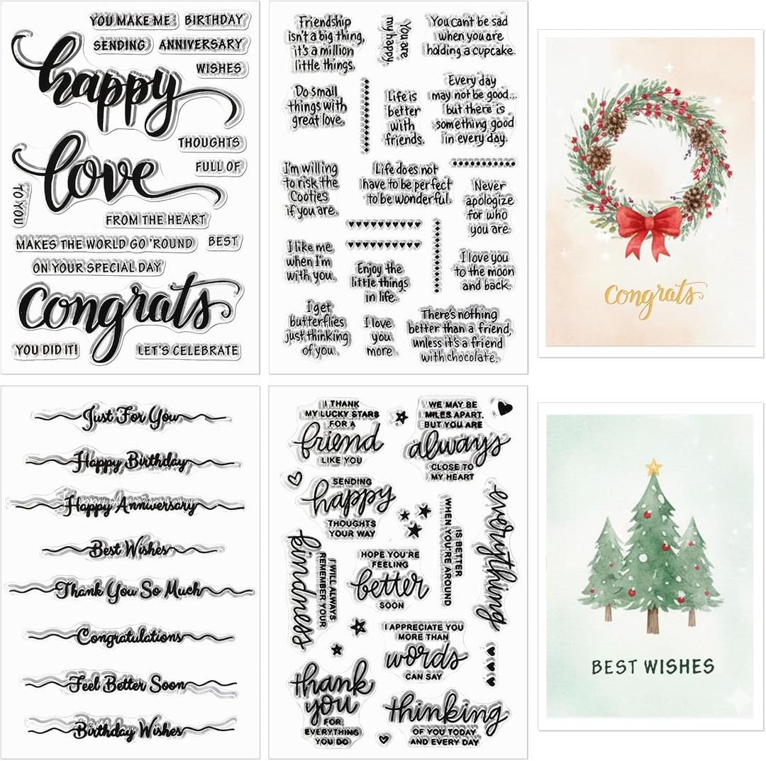 Outus 4 Pcs Merry Christmas Words Clear Stamps Blessing Sentiment Words Silicone Stamps for Card Making Christmas Crafting Pattern Christian DIY Scrapbooking Photo Album Decoration(Classic)