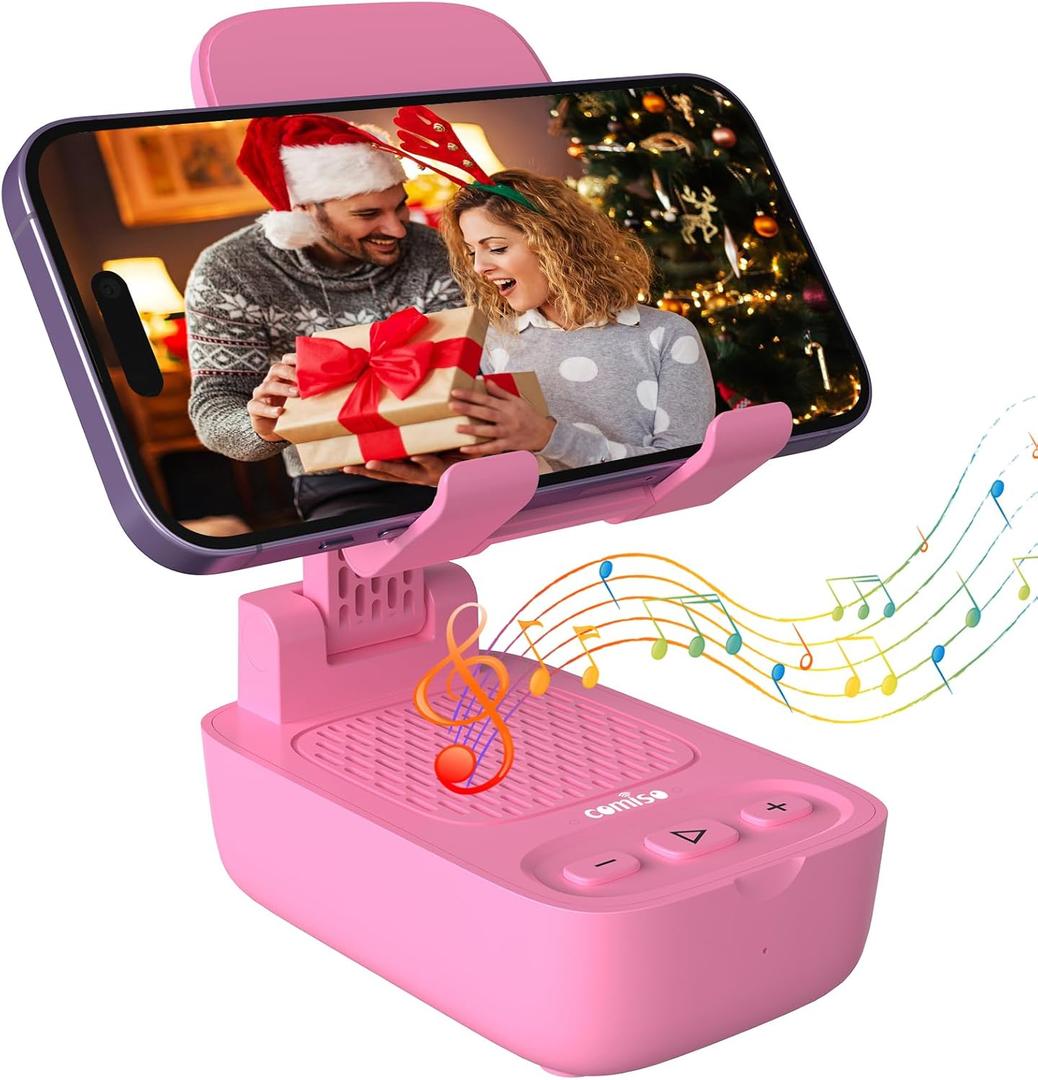 Gifts for Men Women, from Wife,Cell Phone Stand with Wireless Bluetooth Speaker, Punchy Bass & HD Stereo Sound Speaker for Home & Outdoors Compatible with iPhone/ipad/Samsung-Pink