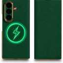 Galaxy Z Fold 6 Case Magnetic Flip Folding Case Compatible with MagSafe, Genuine Leather Slim Cover with Hinge Protection, Military-Grade Drop Protection (Green)