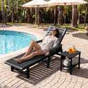 HDPE Outdoor Lounge Chair Set of 2 with Wheels & Cup Holder, Black