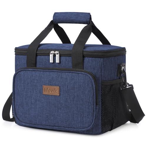 Lifewit Large Lunch Bag Insulated Lunch Box Soft Cooler Cooling Tote for Adult Men Women, Dark Blue 24-Can (15L), 11.8" × 9.1" × 9.1"