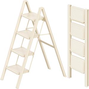 4-Step Folding Ladder Lightweight Alloy Steel Load Capacity 200kg Indoor Outdoor Foldable Stylish Step Stool Ladder Step Platform Portable Non-Slip Wide Foot Placement Safety Home Use