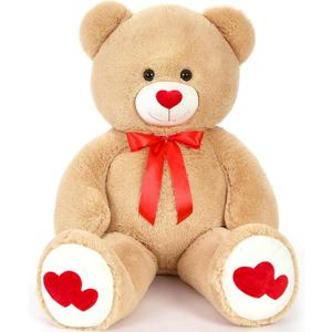MaoGoLan Big Teddy Bear Plush 47"- Giant BrownTeddy Bear Stuffed Animal with Heart Footprints and Heart Nose - 4ft Large Valentines Teddy Bear for Boyfriend,Wife,Lover - Anniversary,Long Distance, 47 inches, Brown