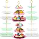 6 Sets Tea Party Decorations of 3 Tier Plastic Cupcake Stand Dessert Plates Cake Fruit Candy Display Tower for Wedding Birthday Baby Shower Tea Party Decorations(Round and Square)
