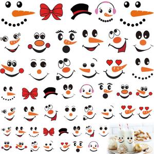5 x 63pcs Snowman Face Stickers for Crafts Cute Christmas Ornaments Vinyl Snow Man Face Decals Xmas Winter Holiday Stickers for Window Glass Cups Balls Jars Wall Party Supplies Home Decoration(face63)