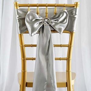 TABLECLOTHSFACTORY 25pcs Silver Satin Chair Sashes Tie Bows Catering Wedding Party Decorations 6 x 106