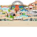 Amazon Basics 120 Piece Wooden Train Set with Table, Sturdy Tracks and Storage Bin, Multi-Activity, Kids Gift for Age 3Y+, 47.44 x 33.46 x 16.14 inches