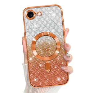 Bonoma Compatible with iPhone 17e Case Heart Glitter Checkered -Orange