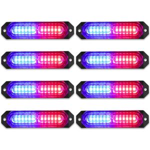 Upgraded 8 PCS 12 LED Sync Feature Emergency Strobe Lights, [20 Flashing Light Patterns] Blue & Red Strobe Lights for Truck, [Can-bus Design] Ultra Slim Strobe Lights for Vehicle/Car/ATV/UTV