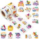 2 x 1000Pcs Happy Purim Sticker Rolls 16 Styles Joyful Festive Label Decals, Purim Celebrations DIY Crafts Gifts Home Decor Cute Party Favors Classroom Prizes Activities Incentive