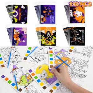 Rotu Halloween Party Favors for Kids - Halloween Water Coloring Books, Goodie Bags, Paintbrushes, Classroom Prizes Trick or Treat Gifts for Kids Goodie Bag Stuffers Fillers, 210Pcs