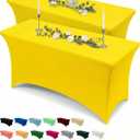 Utopia Kitchen Spandex Tablecloth 2 Pack [6FT, Yellow] Tight, Fitted, Washable and Wrinkle Resistant Stretch Table Cloth Rectangle Cover for Trade Show, Weddings & Parties [72Lx30Wx30H Inch]