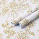 Safiyya Peel and Stick Wallpaper Gold and White Contact Paper Floral Removable Wallpaper Peel and Stick Contact Paper for Walls Vinyl Roll 118"x17.3"