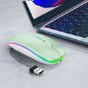 WREANU Wireless Bluetooth Mouse Rechargeable Laptop Mice with LED Lights Silent Slim Use(BT5.2 and 2.4G Portable USB Receiver)Dual Mode Computer Mouse for Laptop/iPad/Tablet/Apple/Computer/Mac(Green)