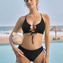 ZAFUL Women's Cheeky Bikini Set 2 Piece Sexy String High Cut Swimsuits Lace Up Tie Side Bathing Suits 2025 (Black, L)