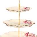 fanquare 3-Tier Floral Royal Cupcake Stand, Vintage Fruit Plate with Gold Trim, Dessert Stand for Birthday, Wedding, Tea Party