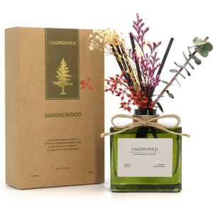 Reed Diffuser, 6.09 oz Earthy Sandalwood Scent Diffuser with Sticks & Dried Flowers, 120 Days Long Lasting diffusers for Home, Elegant Fragrance for Bathroom Bedroom Office Decor Air Fresh