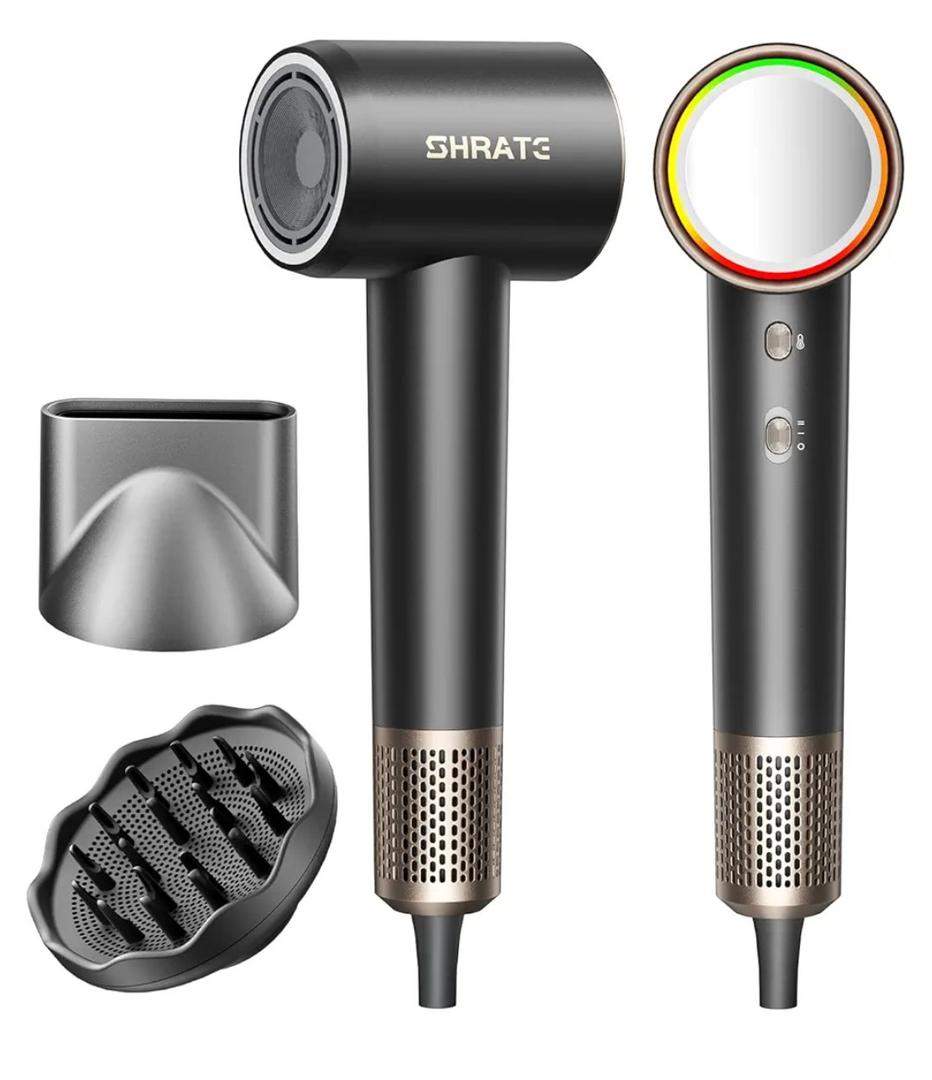 SHRATE Professional High Speed Ionic Hair Dryer | Ultra-Fast Drying | 500 Million Negative Ions | Low Noise | 160000 RPM | Compact Blow Dryer with Magnetic Diffuser for Faster Drying All Hair Types
