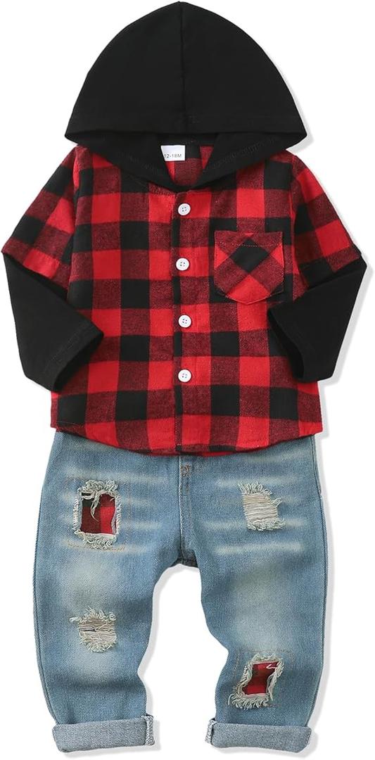 NZRVAWS Toddler Baby Boy Clothes Infant Outfit Boys Hoodie Sweatsuit Ripped Jean Fall Winter Little Boy Clothing 6M-7T