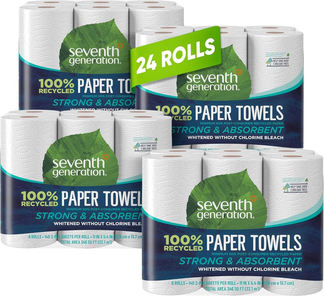 Seventh Generation Paper Towels 2-Ply 4 Pack 100% Recycled Paper 6 Rolls